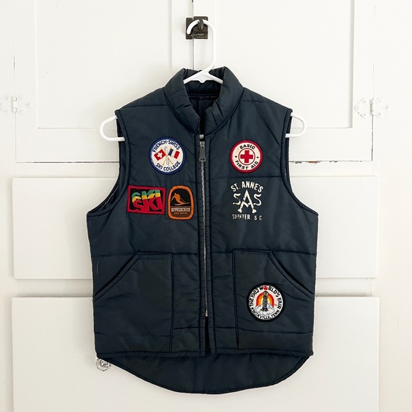 No Label Jackets & Blazers - Vintage Ski Puffer Vest w/Patches | Quilted Zip Front S